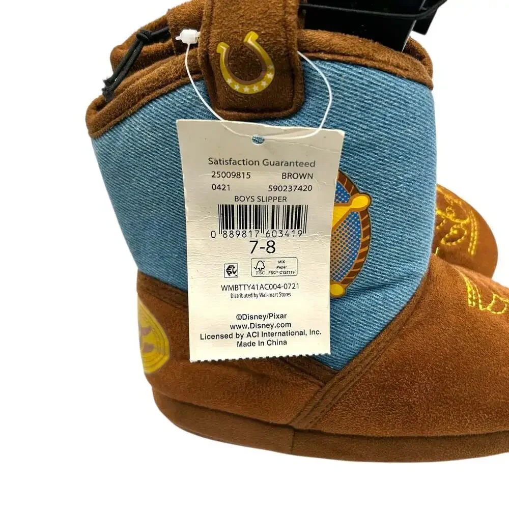 Disney Pixar Boy's Brown Toy Story Woody Cowboy Nonslip Boot Slippers Size 7-8